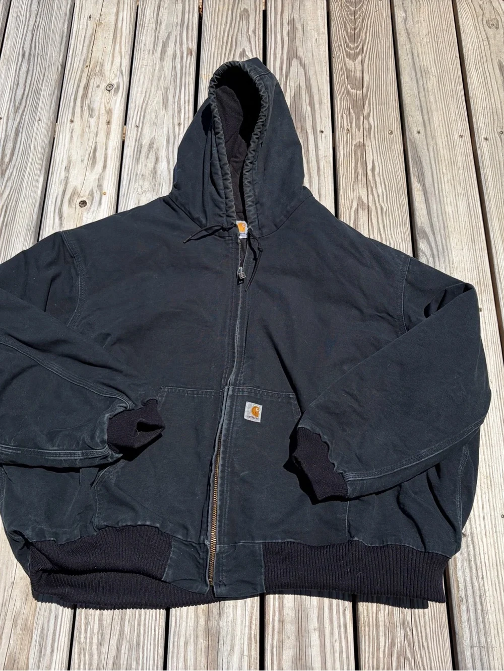 Carhartt J140 2XL Black Duck Canvas‎ Hooded Fleece Quilt Lined Jacket XXL USA